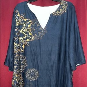 Navy Kaftan with Gold Mandala Print